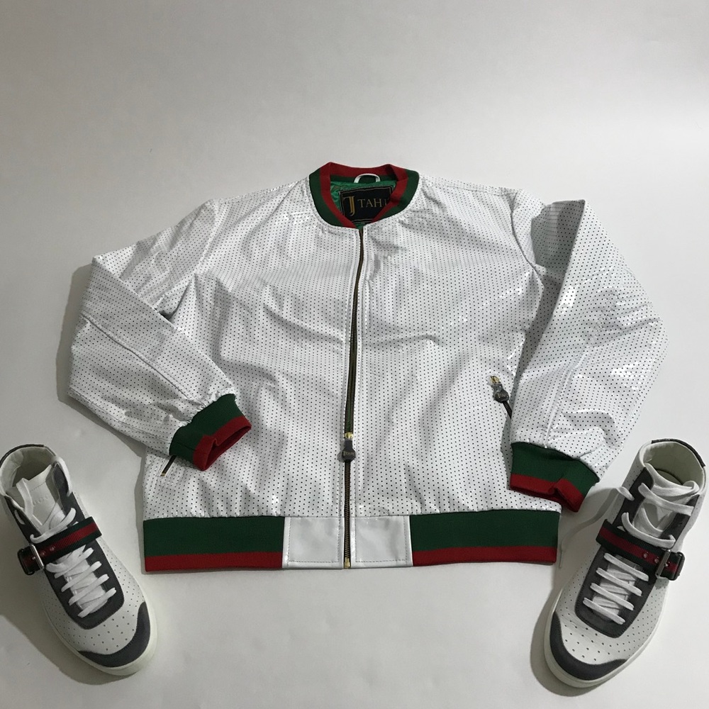 Leather Perforated Bomber Jacket